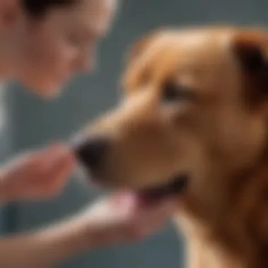 A veterinarian examining a dog with skin fold dermatitis