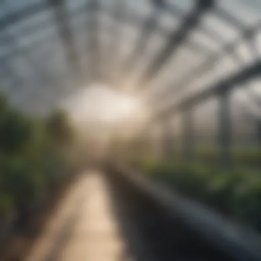 An illustration of a greenhouse utilizing natural ventilation methods during peak summer.