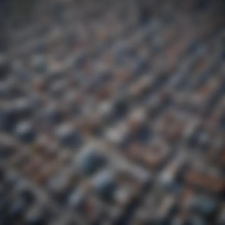 An aerial view of a city with detailed mapping layers
