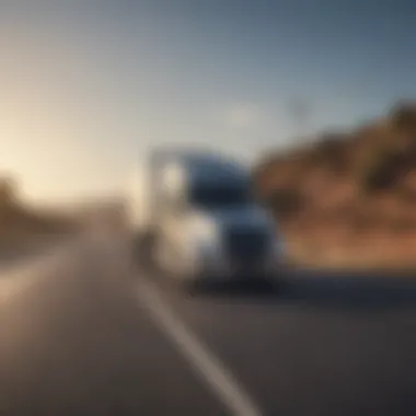 A futuristic driverless truck navigating an open highway