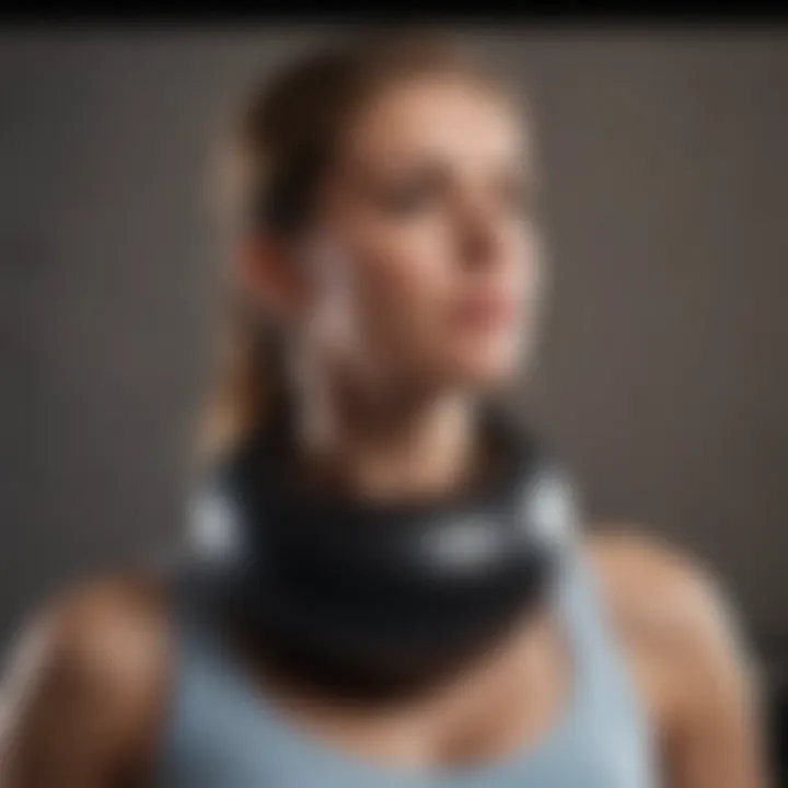 Demonstration of neck traction with a stability ball