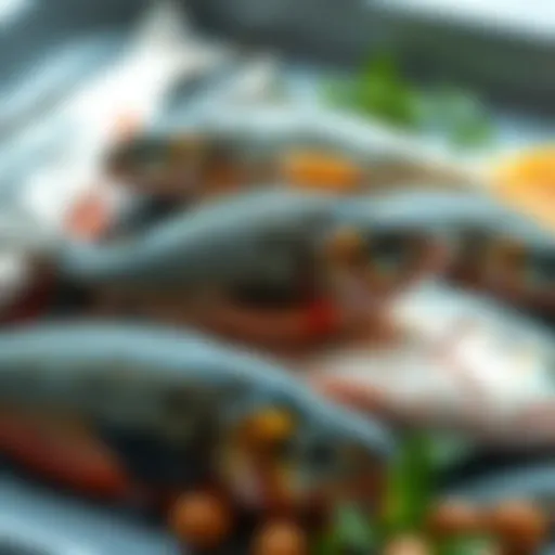 Diverse Fish Species and Their Protein Content Diverse selection of fish showcasing protein richness