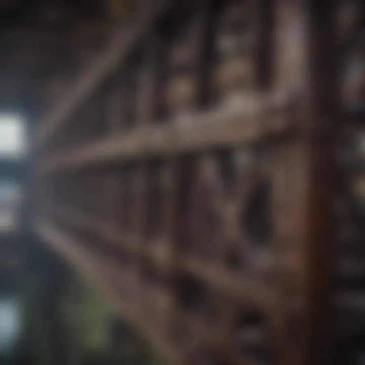 A close-up of intricate steelwork on a historical railway bridge