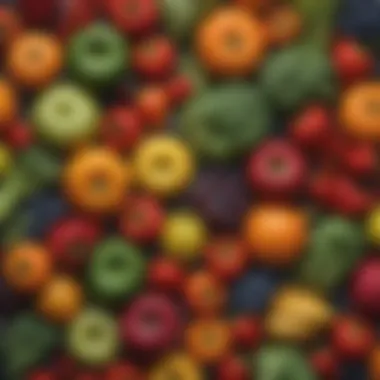 Nutrient-Rich Fruits and Vegetables A vibrant assortment of fruits and vegetables rich in quercetin
