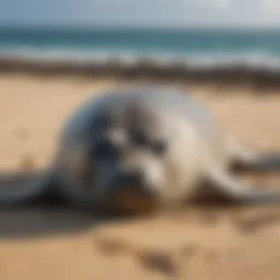 Hawaiian monk seal resting on a sandy beach