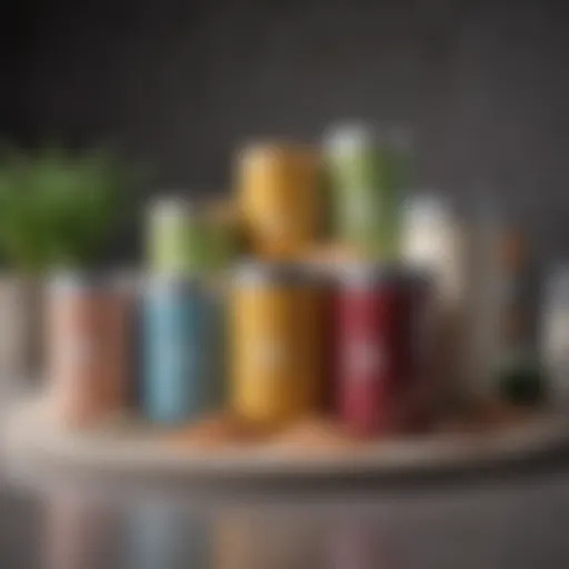 A diverse selection of plant-based protein powders displayed in elegant containers.