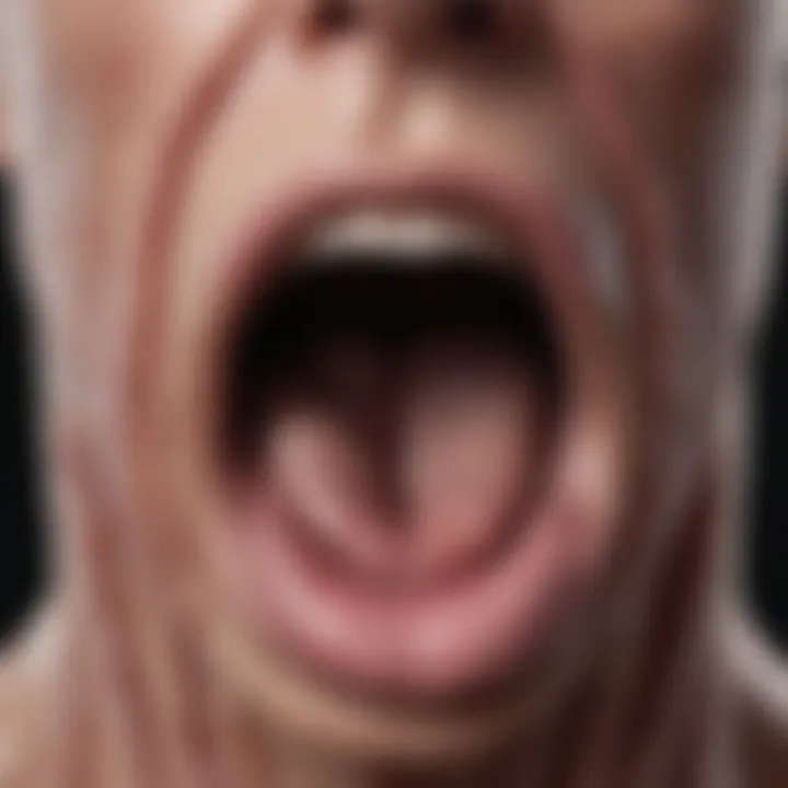 Anatomical illustration of the tongue highlighting amyloid deposits