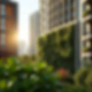 Sustainable Design in Urban Environments Urban landscape showcasing a sustainable green wall installation