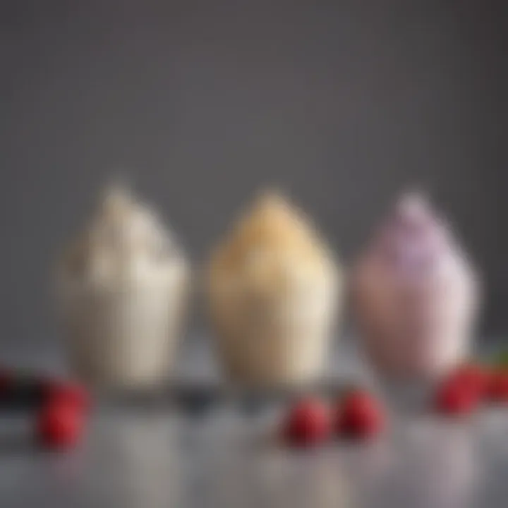 Lactose-free frozen yogurt in various flavors displayed elegantly