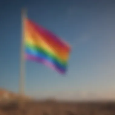 A vibrant rainbow flag waving proudly, symbolizing LGBT rights and diversity.