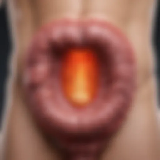 Illustration depicting the inflamed colon associated with rectocolitis ulcerosa