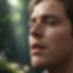 Person practicing deep breathing in a serene environment