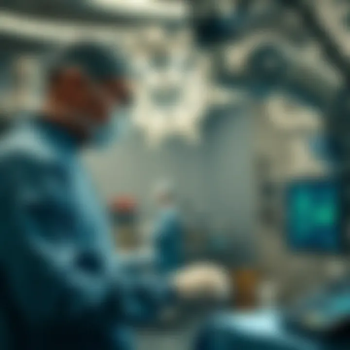 Surgeon Engaged with Robotic Technology Surgeon operating robotic system in the operating room