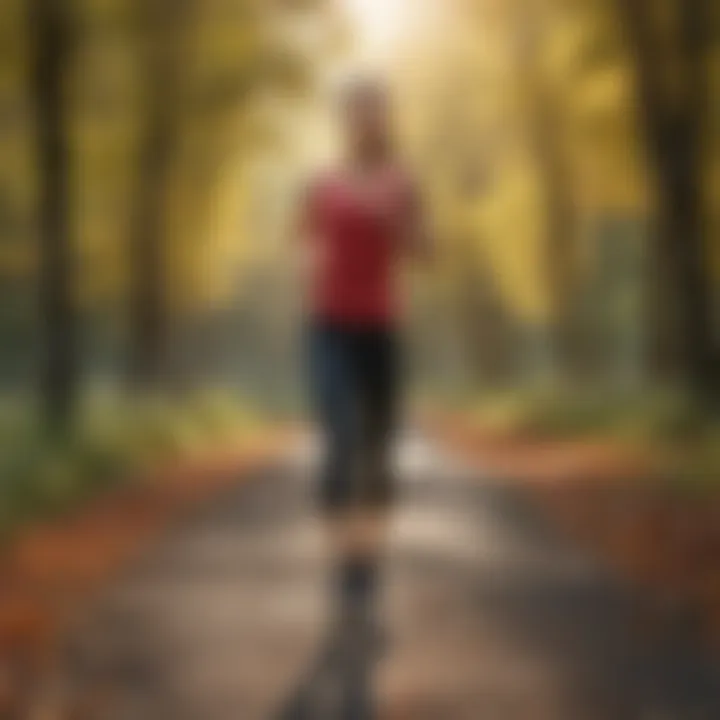 A person engaging in a moderate exercise routine in a peaceful setting.