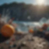 Marine life interacting with plastic debris