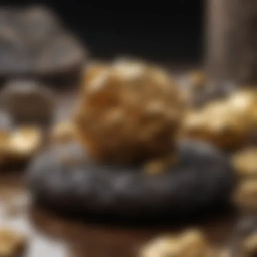 Close-up of gold ore being examined for purity