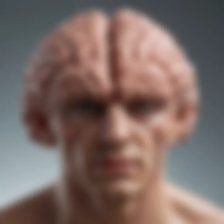 A conceptual image depicting a brain under stress and its effects on the skin.