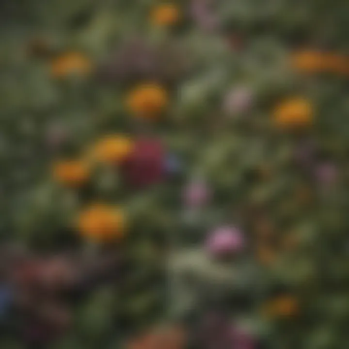 Close-up of herbal constituents showcasing their unique textures and colors