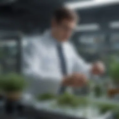 Researching Herbal Properties in a Modern Lab A modern laboratory setting with scientists researching herbal properties