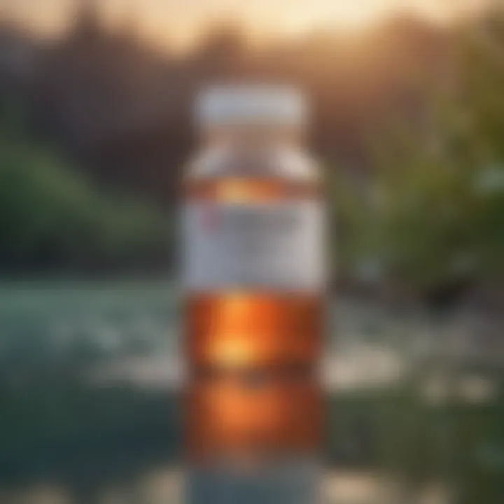 A bottle of amoxicillin with aquatic background