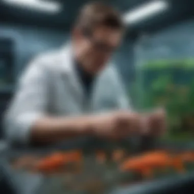 Responsible Dosage Practices Aquarist measuring dosage for fish treatment