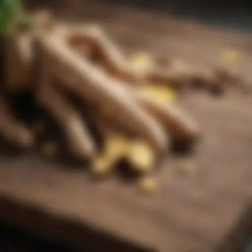 Ginger root on a wooden surface