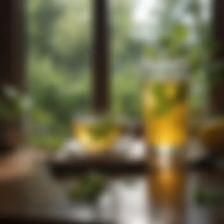 A serene setting depicting a person enjoying lemon balm tea for relaxation