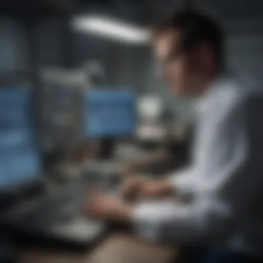 Analysis of Ultrasonic Testing Results Technician analyzing ultrasonic testing results on a computer