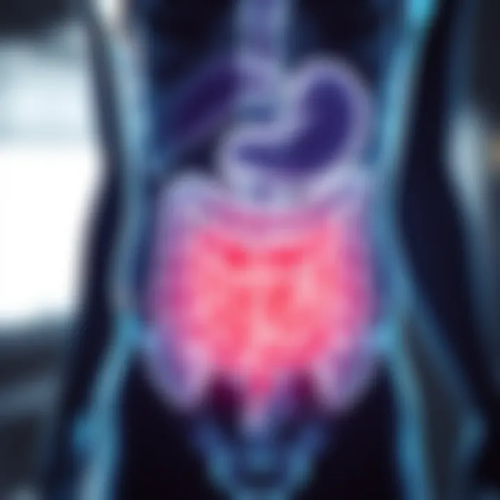 Illustration depicting common symptoms of bowel infections like abdominal pain and diarrhea