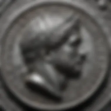 Close-Up of a Roman Silver Denarius Detailed close-up of a Roman silver denarius showcasing intricate designs and inscriptions.