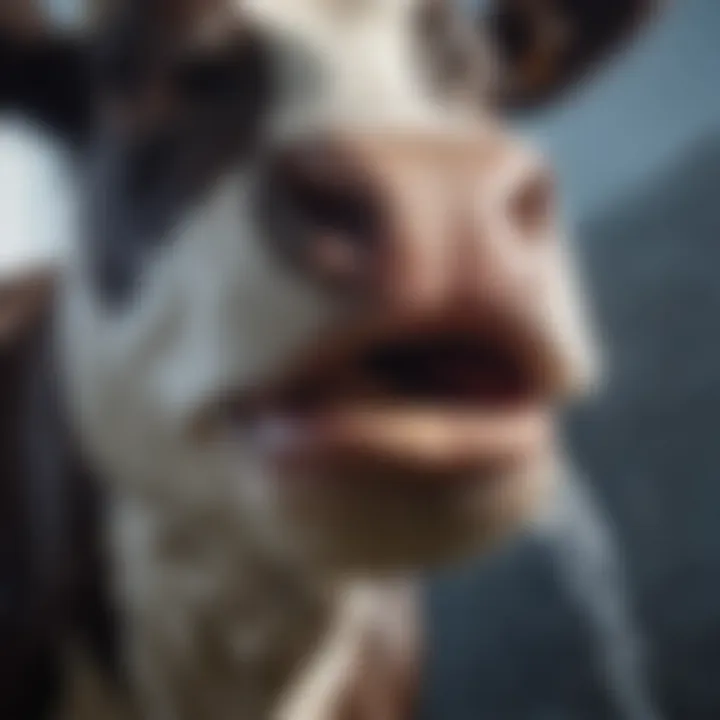 Close-up of a dairy cow's mouth at a water source