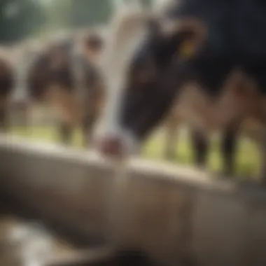 Dairy cow drinking water from a trough