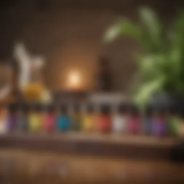 Diverse Range of Young Living Essential Oils A vibrant assortment of Young Living essential oils on a wooden table.